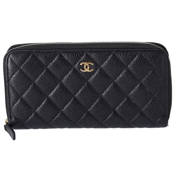 CHANEL Matelasse Long Zippy Wallet AP0242 Black Caviar Leather - Picture 1 of 6